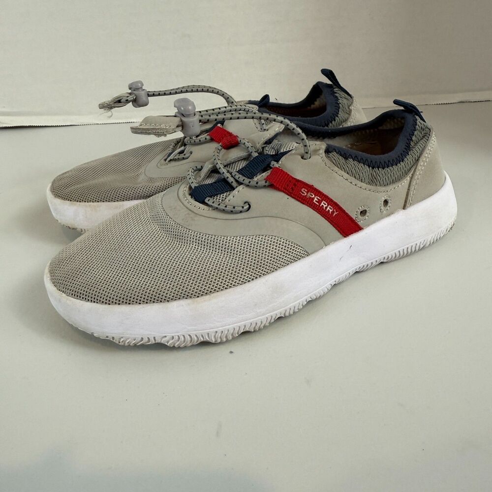 Sperry Coastal Break Sneaker Shoes Gray Red White Boys Size 13 M